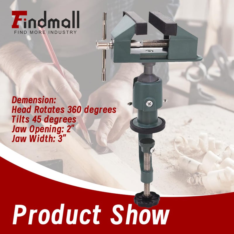 findmall Universal Table Vise 3" Aluminum Swivel Bench Vise 360 Degrees Rotating Fit for Holding Small Parts in Jewelry Hobby Model Making Electronics and More - Image 3
